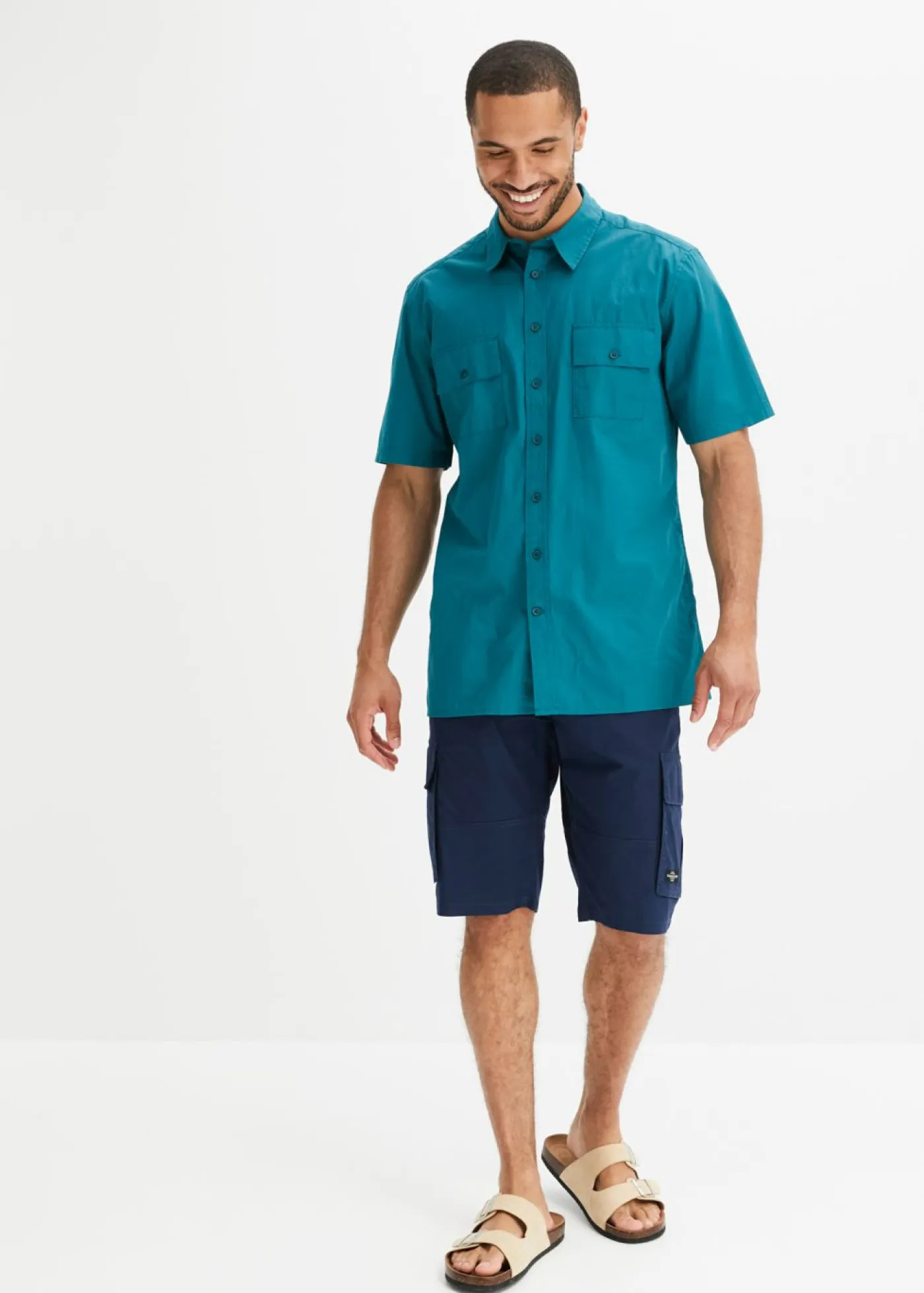 bonprix bonprix Básicos En Rebajas|Camisas>Camisa de manga corta de algodón puro Azul petróleo