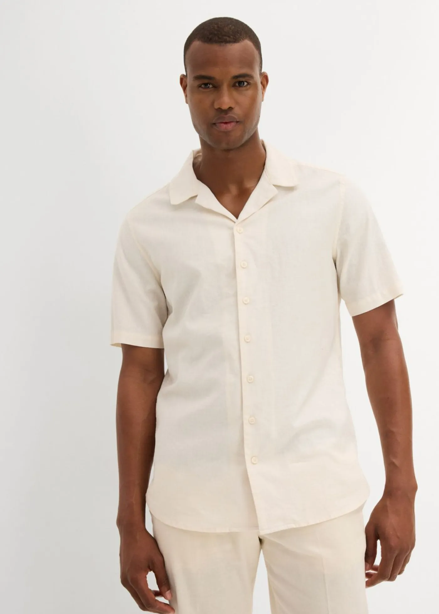 bonprix bonprix Camisas>Camisa de manga corta de lino Beige natural