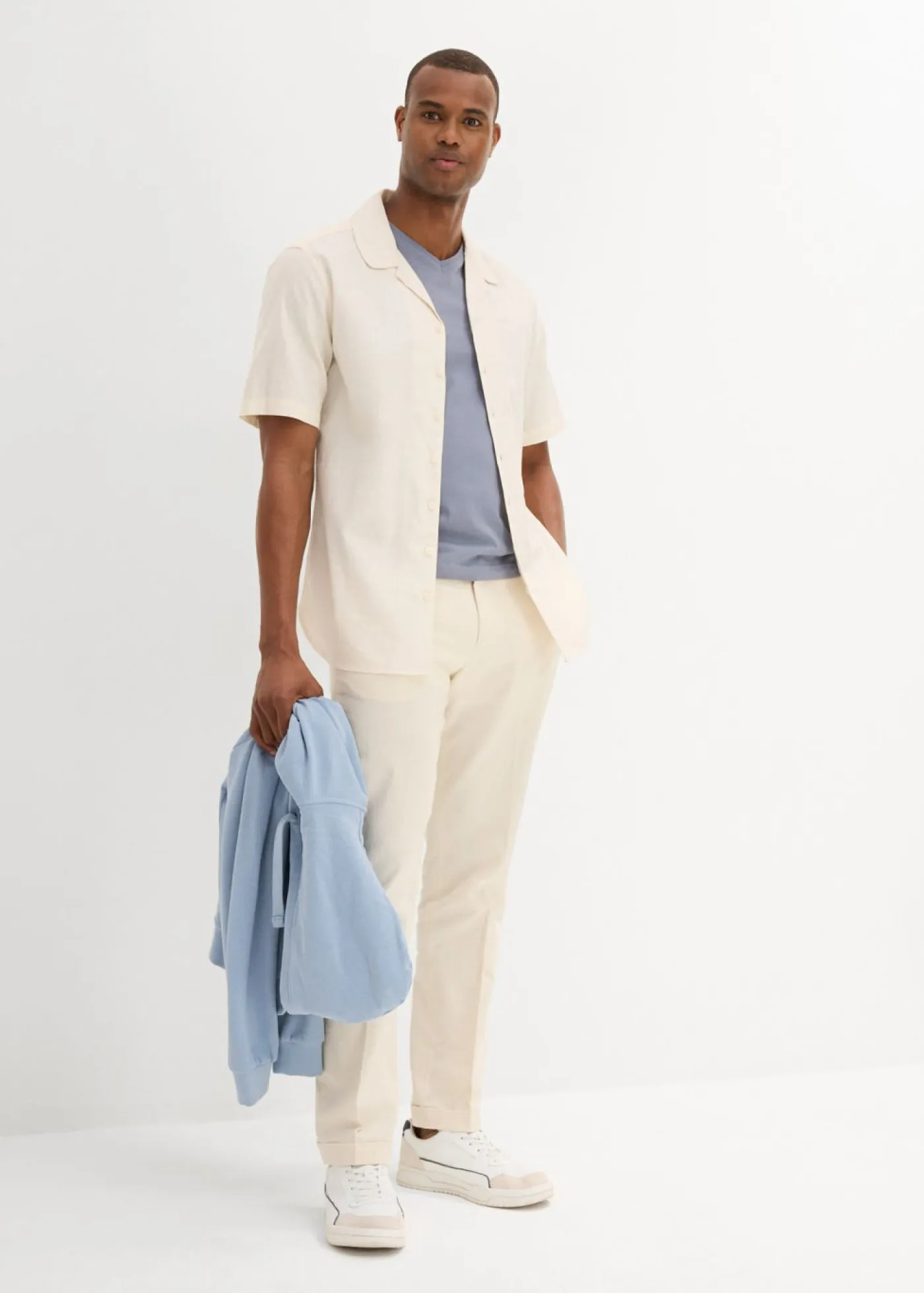 bonprix bonprix Camisas>Camisa de manga corta de lino Beige natural