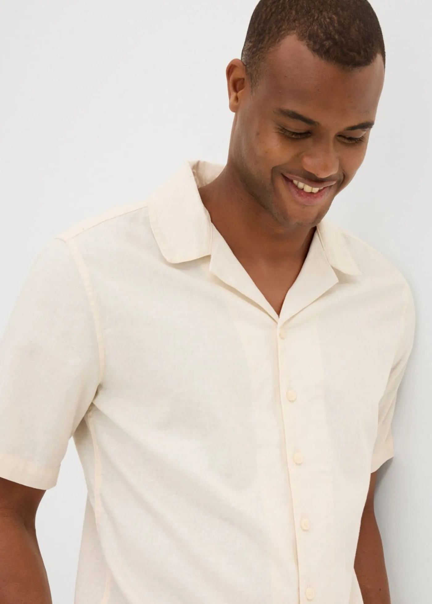 bonprix bonprix Camisas>Camisa de manga corta de lino Beige natural