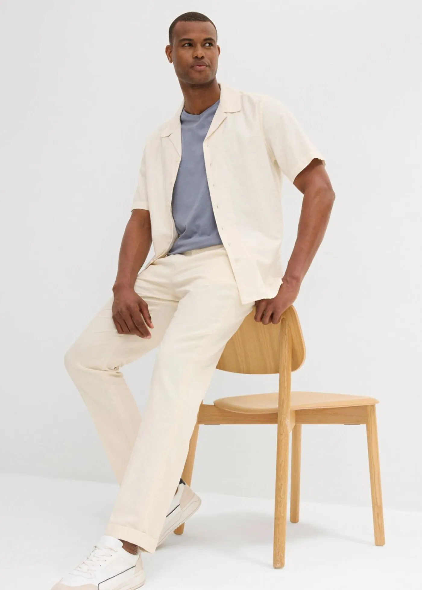 bonprix bonprix Camisas>Camisa de manga corta de lino Beige natural