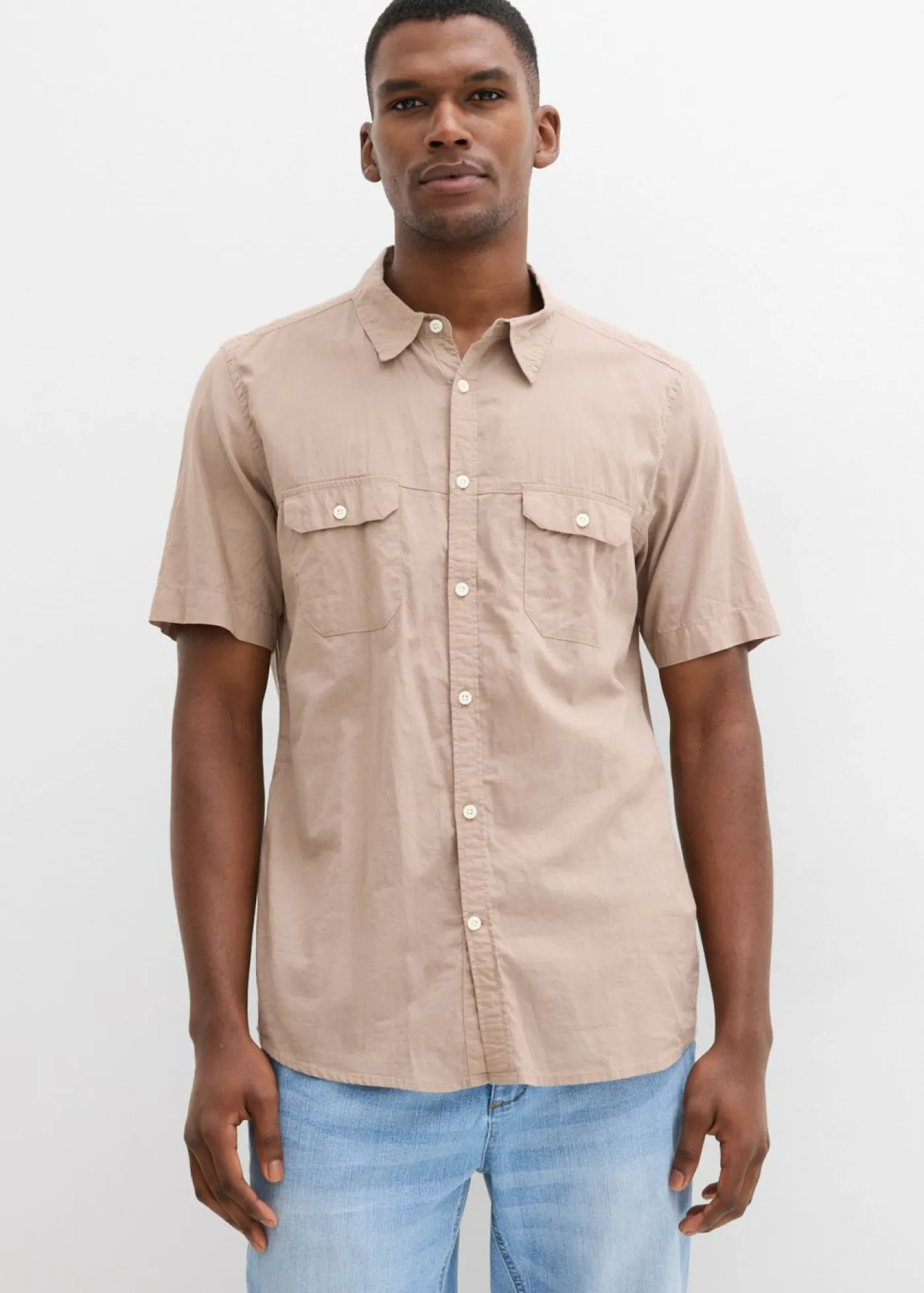 bonprix bonprix Básicos En Rebajas|Camisas>Camisa de manga corta de algodón puro Marrón grisáceo