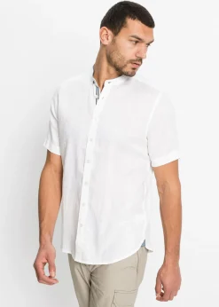 bonprix bonprix Camisas>Camisa de manga corta de mezcla de lino fresco Blanco