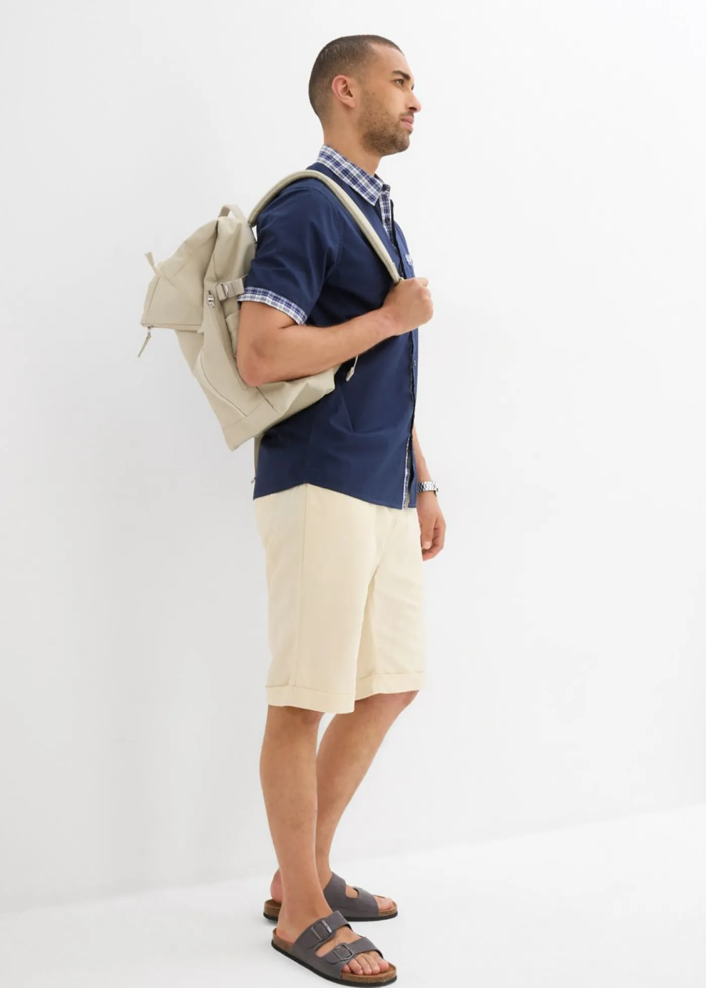 bonprix bonprix Camisas>Camisa de manga corta de algodón puro Azul marino