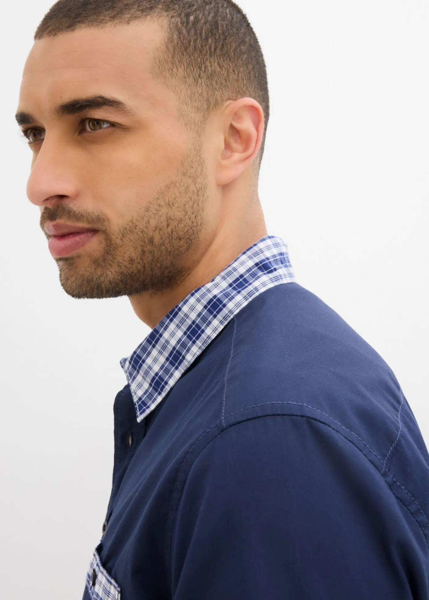 bonprix bonprix Camisas>Camisa de manga corta de algodón puro Azul marino