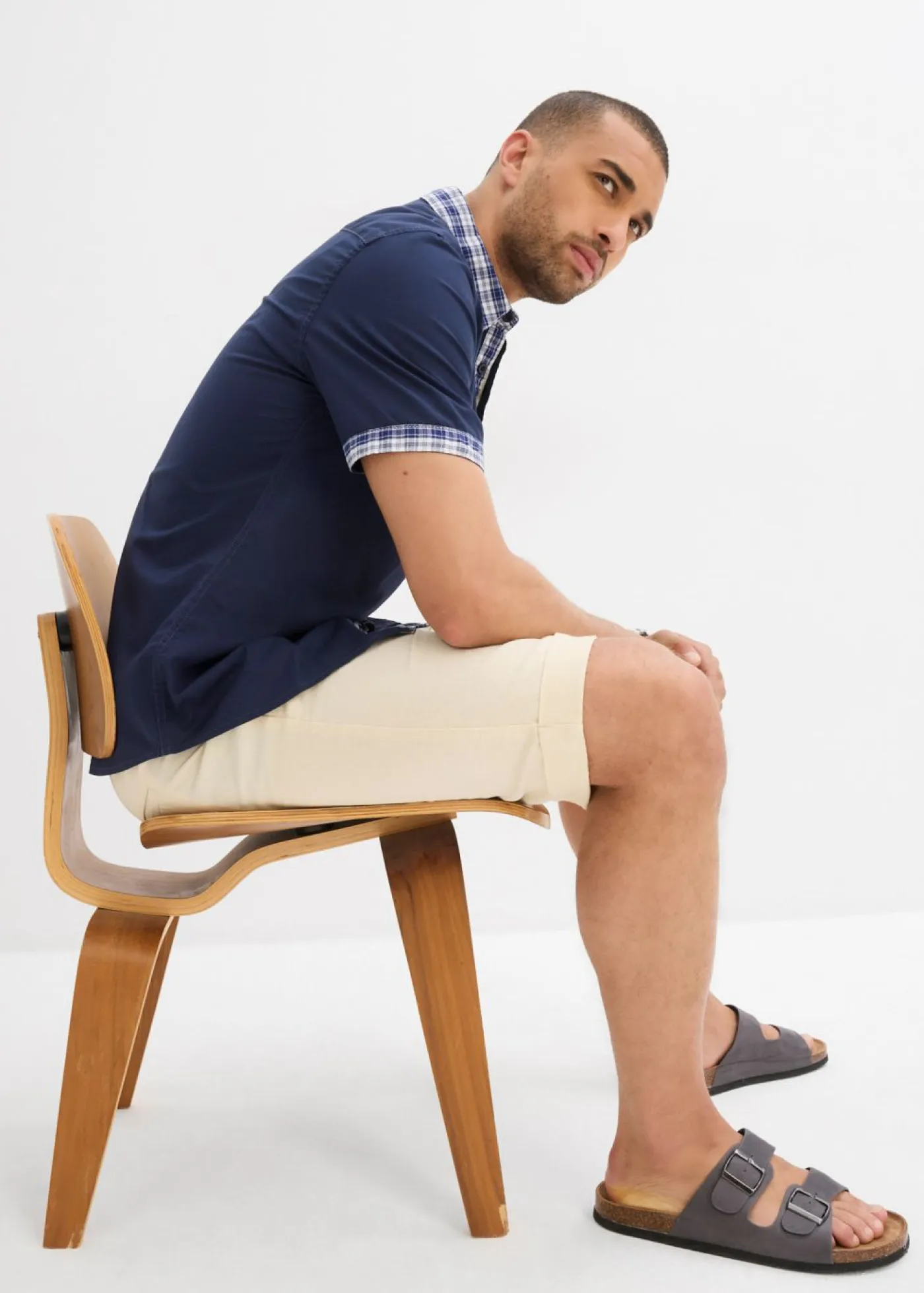 bonprix bonprix Camisas>Camisa de manga corta de algodón puro Azul marino