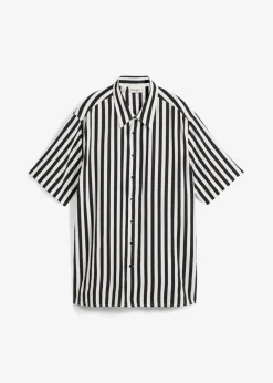 bonprix bonprix Camisas>Camisa de manga corta de viscosa suave negro-blanco lana con rayas