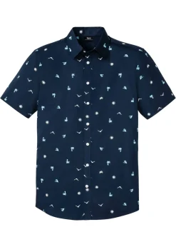 bonprix bonprix Camisas>Camisa de manga corta de algodón puro Azul marino-blanco estampado