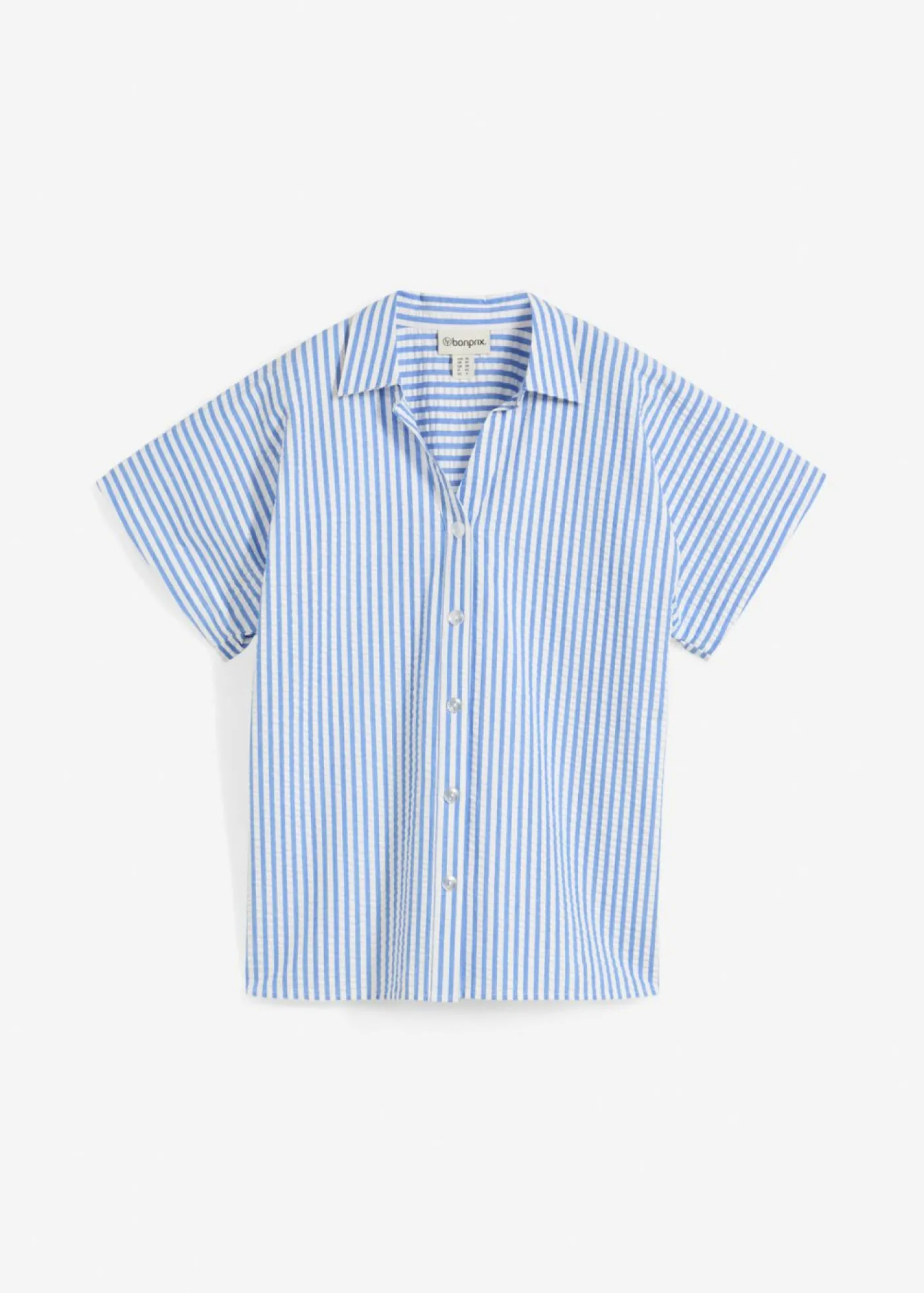bonprix bonprix Camisas Y Blusas>Camisa de manga corta estilo milrayas Azul glaciar/blanco lana de rayas