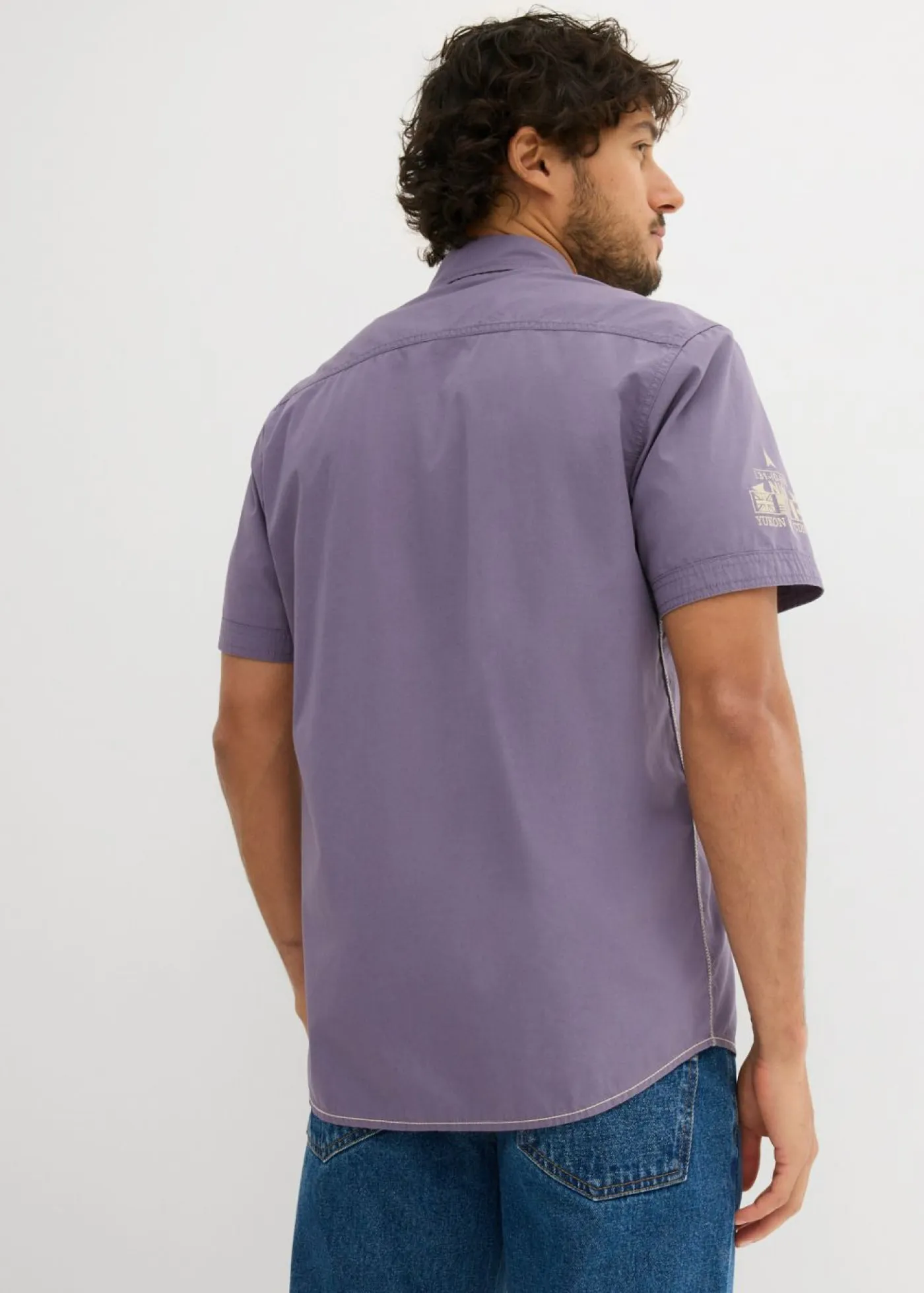 bonprix bonprix Camisas>Camisa de manga corta, slim fit morado ahumado/arena claro