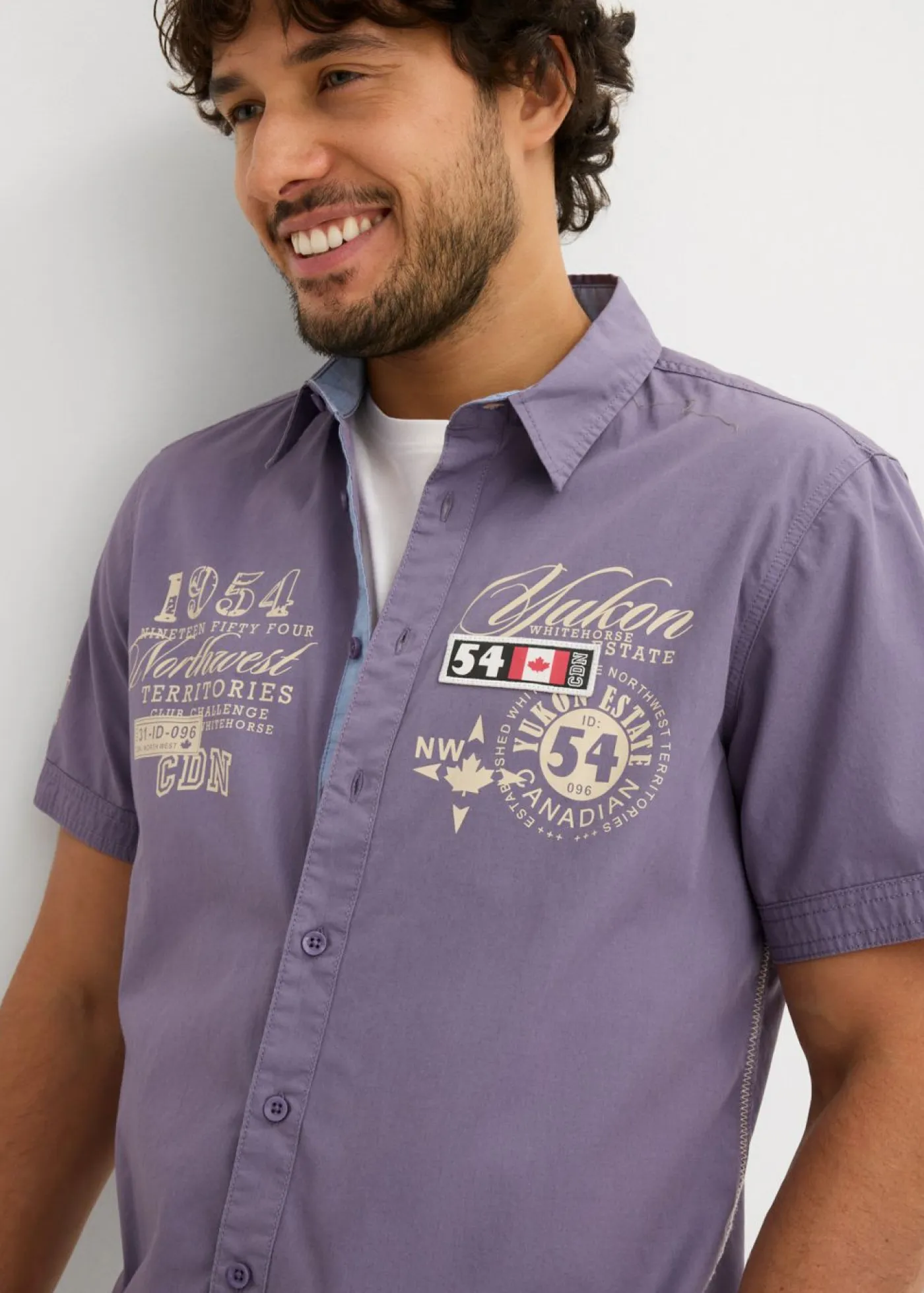 bonprix bonprix Camisas>Camisa de manga corta, slim fit morado ahumado/arena claro