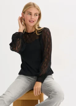 Mujer bonprix bonprix Camisa de manga larga con encaje