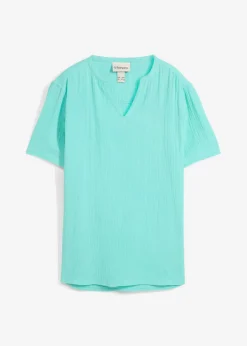 bonprix bonprix Camisas>Camisa de muselina ligera con manga corta Verde agua