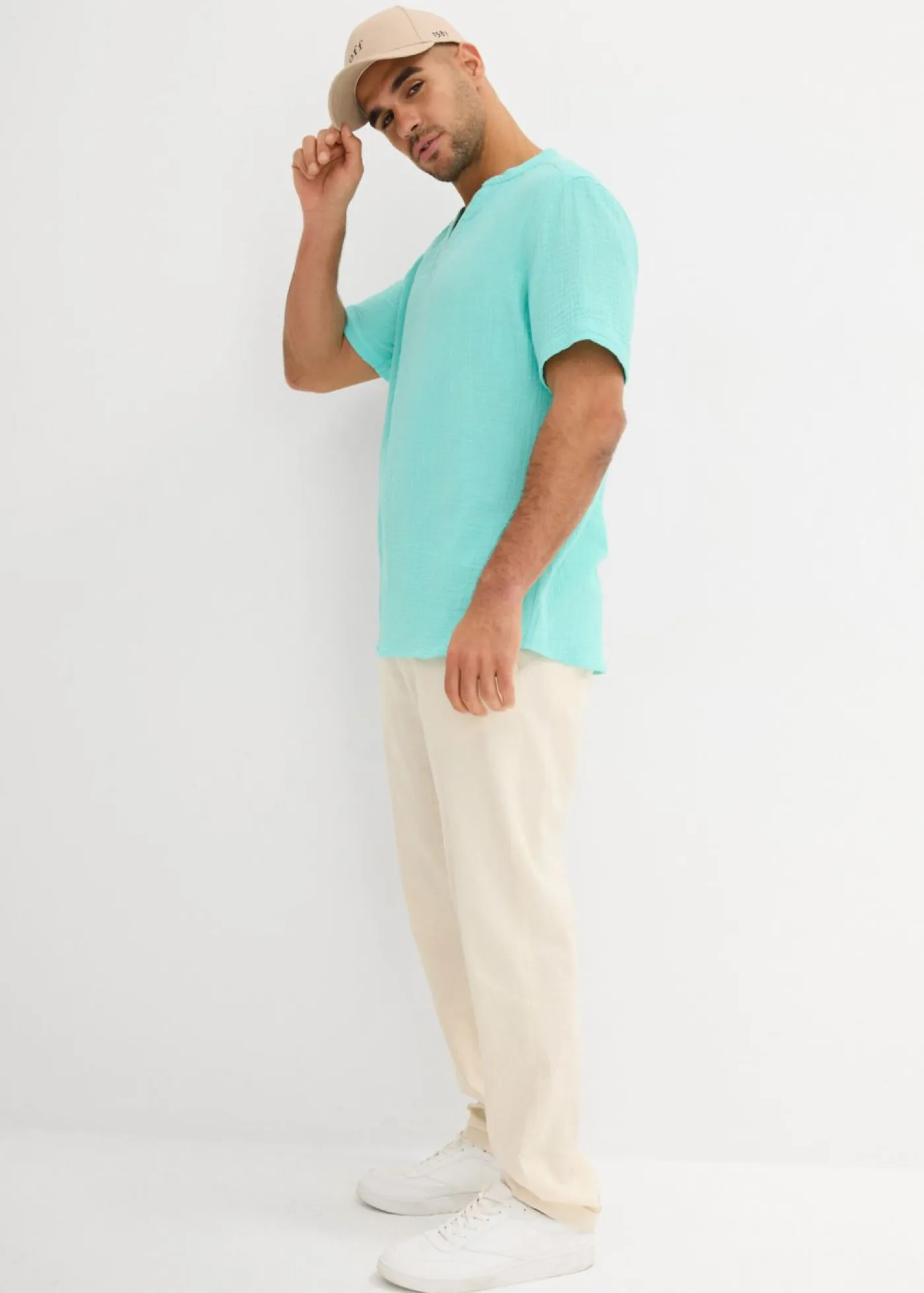 bonprix bonprix Camisas>Camisa de muselina ligera con manga corta Verde agua