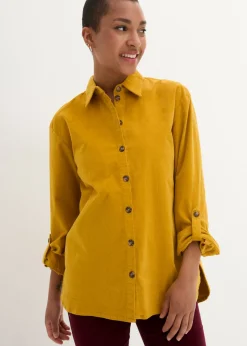bonprix bonprix Camisas Y Blusas>Camisa de pana con abertura lateral Oro ocre