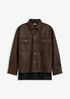 bonprix bonprix Camisas Y Blusas>Camisa de piel sintética con efecto desgastado Marrón oscuro