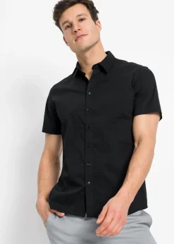 bonprix bonprix Camisas>Camisa elástica de manga corta y corte slim Negro