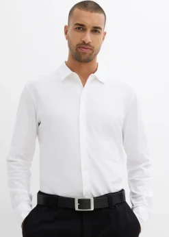 bonprix bonprix Camisas>Camisa elástica de piqué de algodón con corte ajustado Blanco