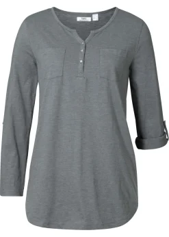 bonprix bonprix Camisetas>Camisa henley de algodón con botones Gris humo jaspeado