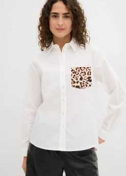 bonprix bonprix Camisas Y Blusas>Camisa oversize con bolsillo en contraste estampado leo blanco