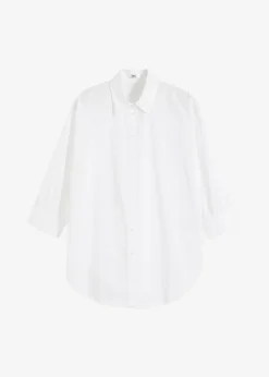 bonprix bonprix Camisas Y Blusas|Novedades>Camisa oversize de algodón con mangas 3/4 Blanco