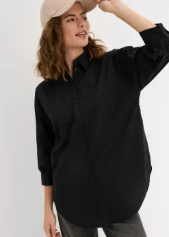 bonprix bonprix Camisas Y Blusas|Novedades>Camisa oversize de algodón con mangas 3/4 Negro