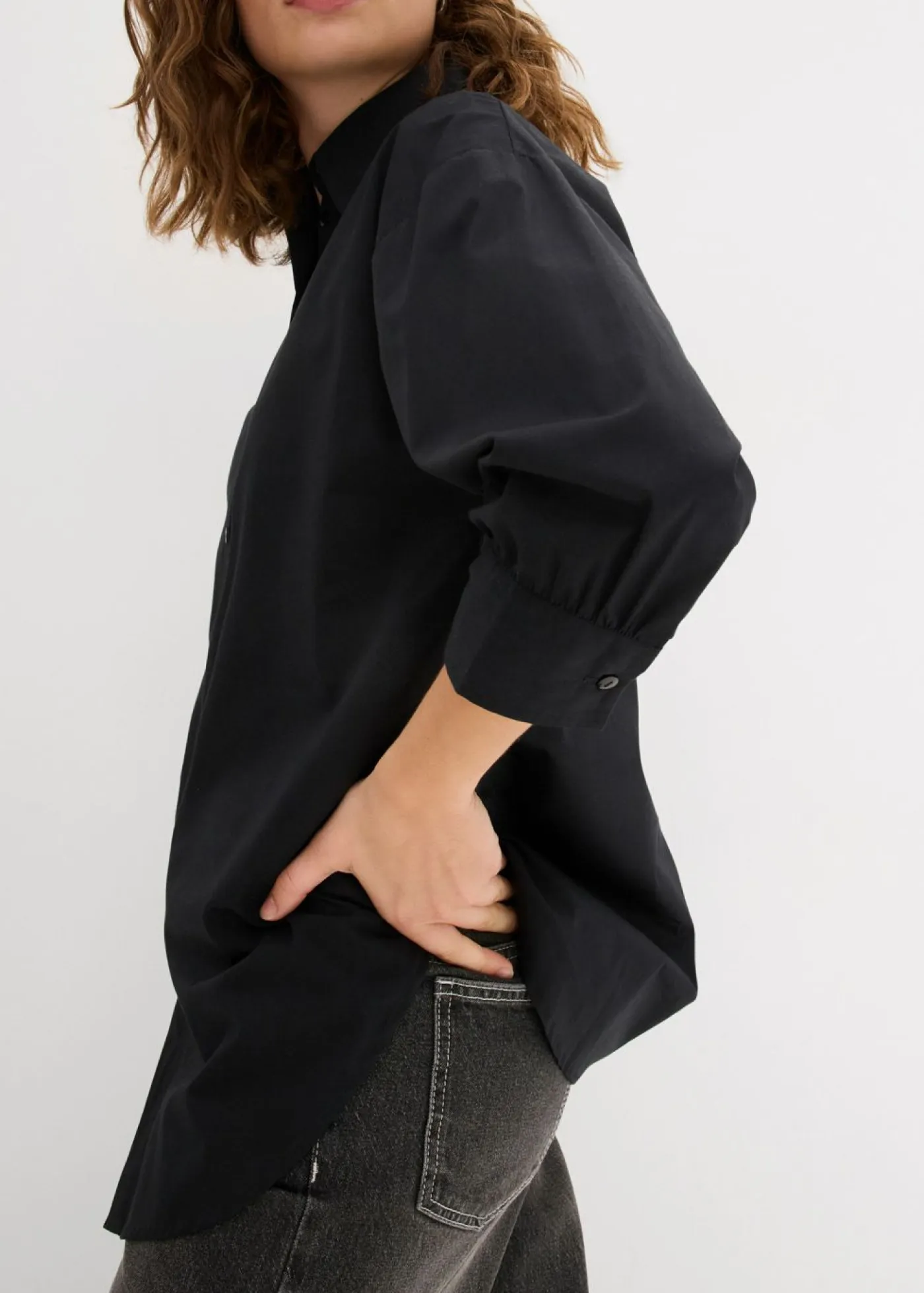 bonprix bonprix Camisas Y Blusas|Novedades>Camisa oversize de algodón con mangas 3/4 Negro