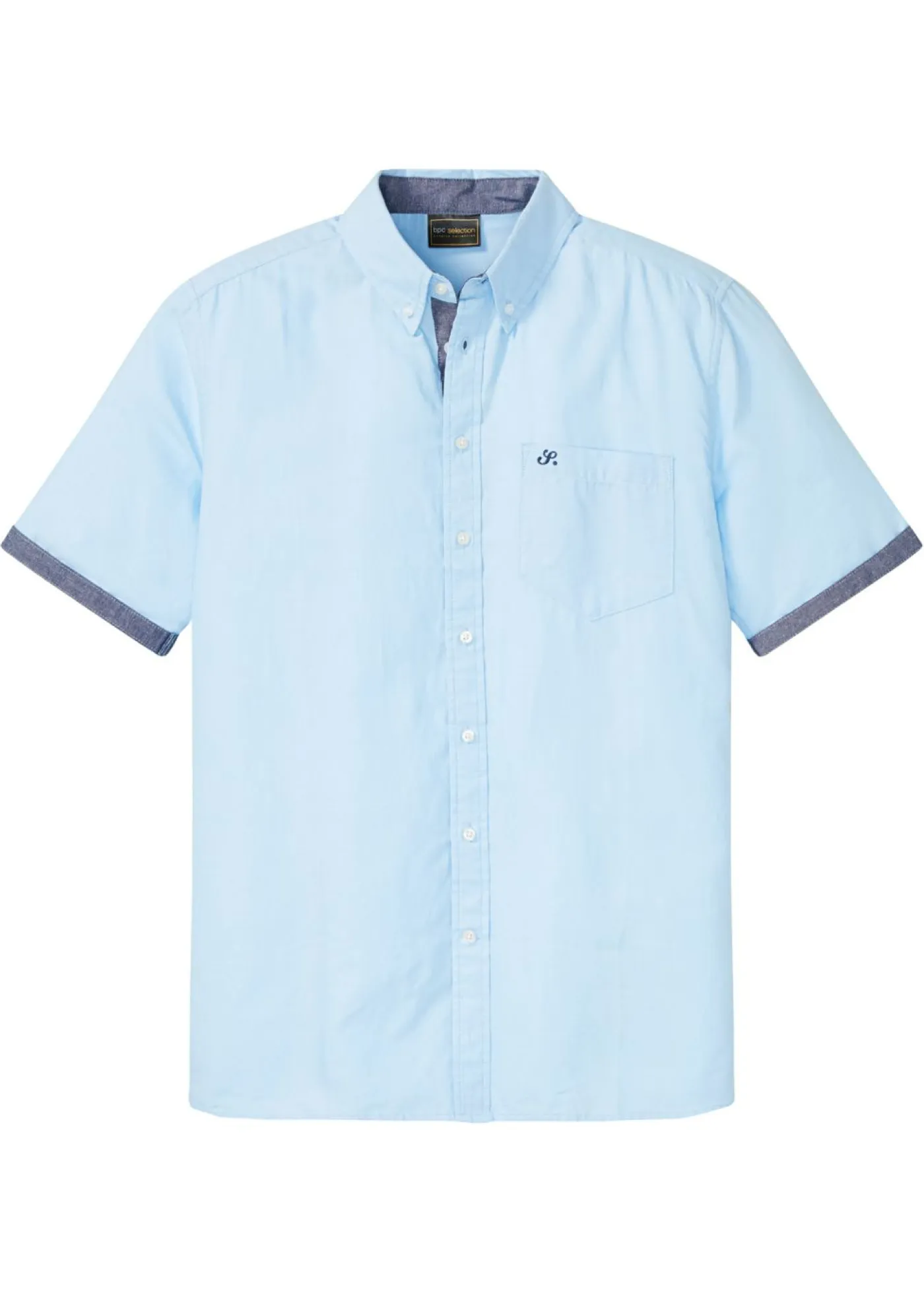 bonprix bonprix Camisas>Camisa Oxford de manga corta de algodón puro Azul claro