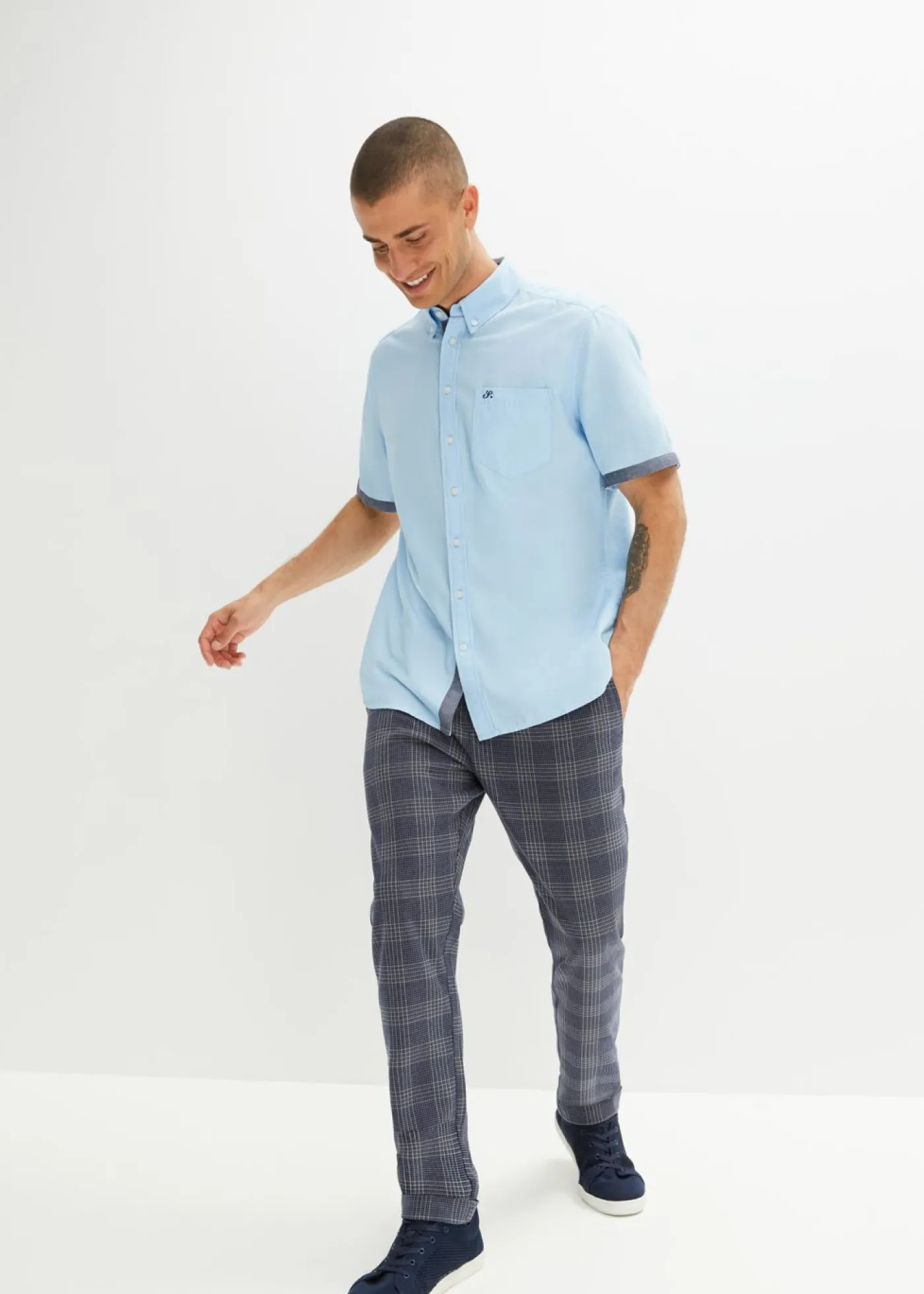 bonprix bonprix Camisas>Camisa Oxford de manga corta de algodón puro Azul claro