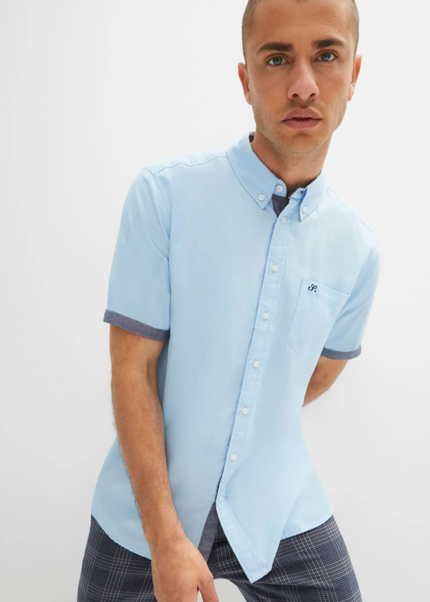 bonprix bonprix Camisas>Camisa Oxford de manga corta de algodón puro Azul claro