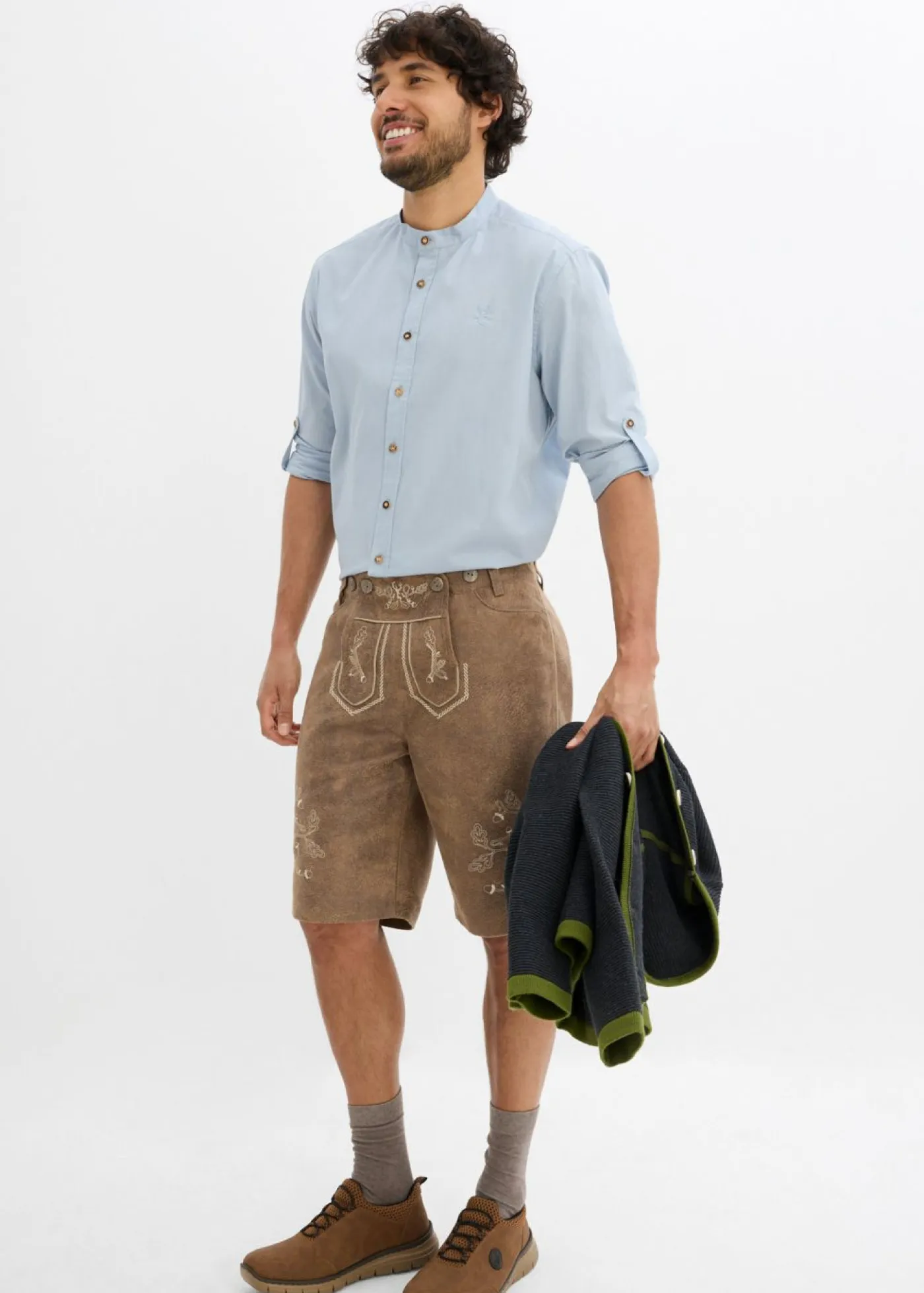 bonprix bonprix Camisas>Camisa tradicional con mangas arremangadas Azul suave