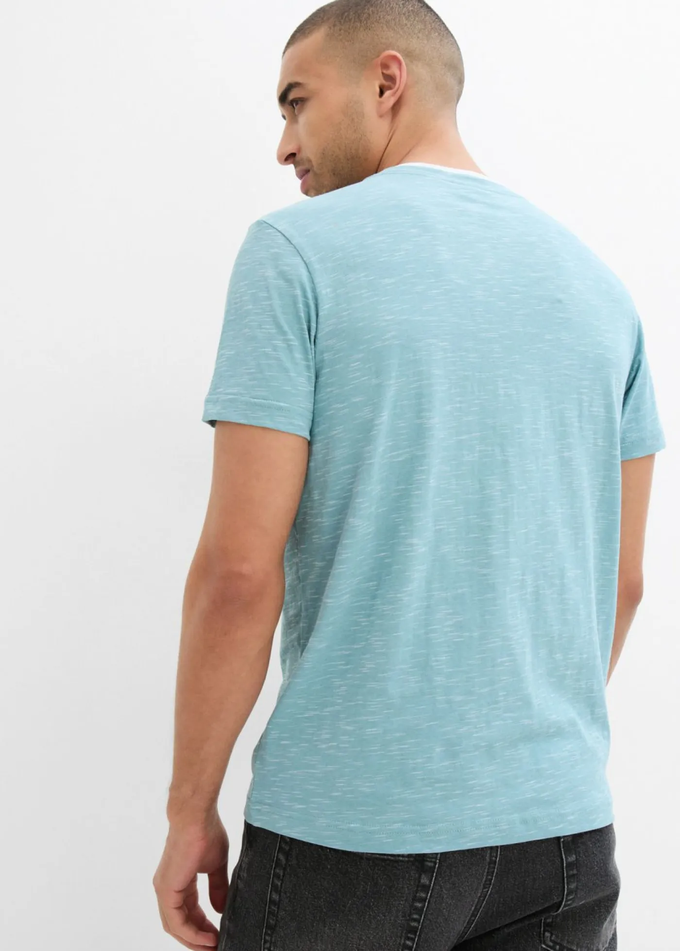 bonprix bonprix Básicos En Rebajas|Camisetas Y Polos>Camiseta 2 en 1 de manga corta Azul bondi jaspeado