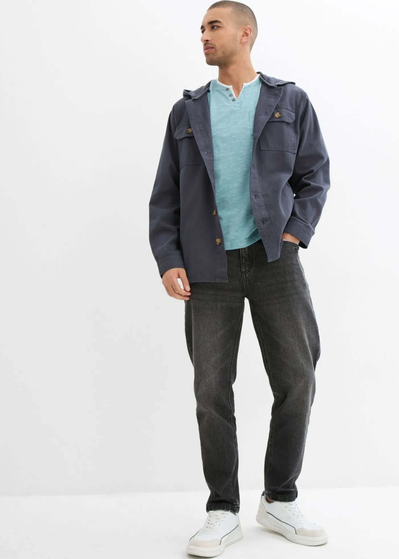 bonprix bonprix Básicos En Rebajas|Camisetas Y Polos>Camiseta 2 en 1 de manga corta Azul bondi jaspeado