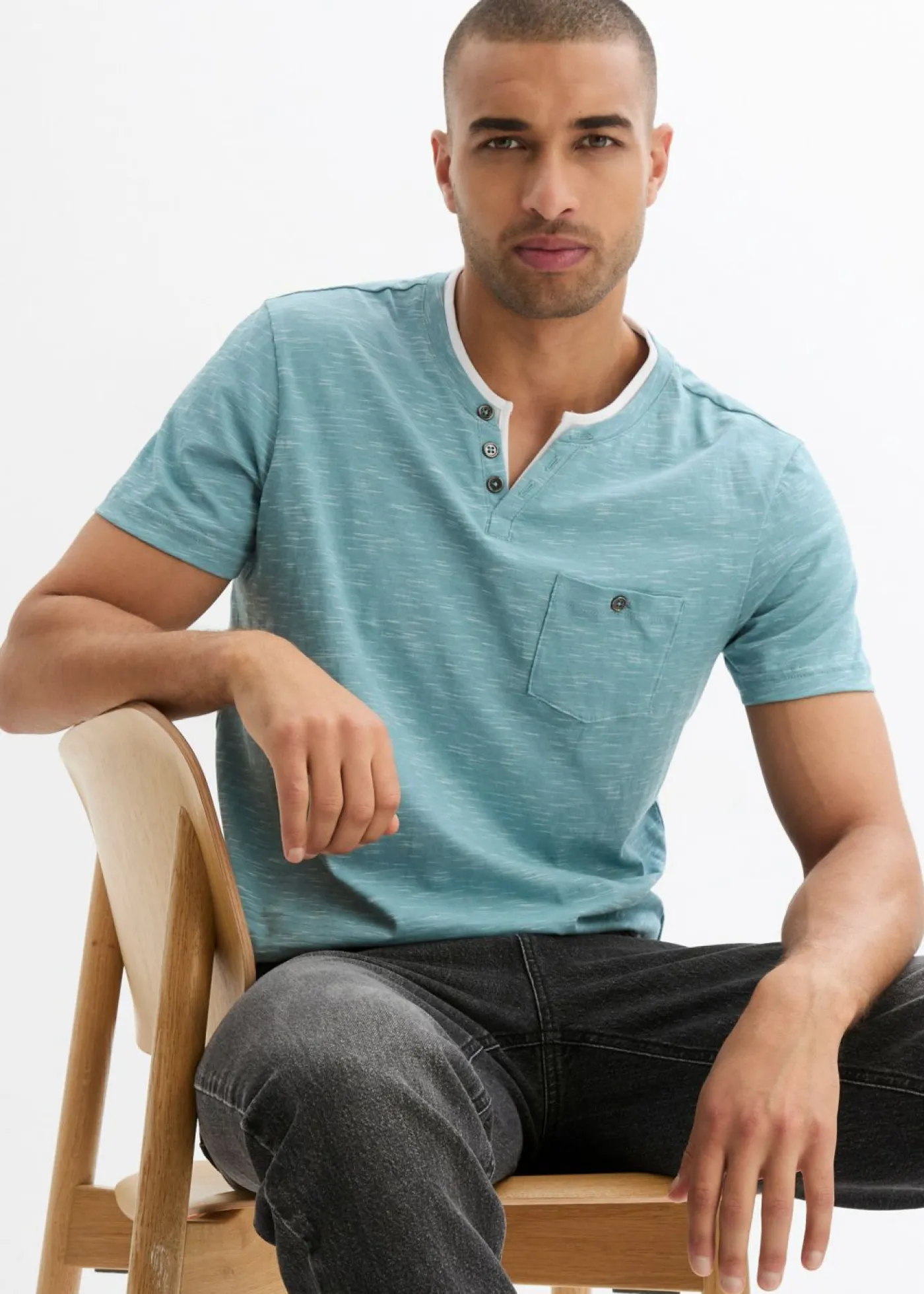 bonprix bonprix Básicos En Rebajas|Camisetas Y Polos>Camiseta 2 en 1 de manga corta Azul bondi jaspeado