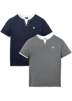 bonprix bonprix Básicos En Rebajas|Camisetas Y Polos>Camiseta 2 en 1 de manga corta (2 unidades) Azul oscuro-gris humo
