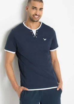 bonprix bonprix Básicos En Rebajas|Camisetas Y Polos>Camiseta 2 en 1 de manga corta (2 unidades) Azul oscuro-gris humo