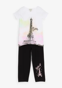 bonprix bonprix Ropa 9 A 16 Años·Pantalones Y Leggings|Ropa 9 A 16 Años·Camisetas Y Camisas>Camiseta + leggings capri de algodón orgánico puro (2 unidades) Blanco-negro