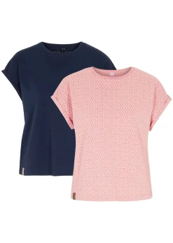 bonprix bonprix Camisetas>Camiseta (2 unidades) Rosa ahumado estampado + azul marino monocolor