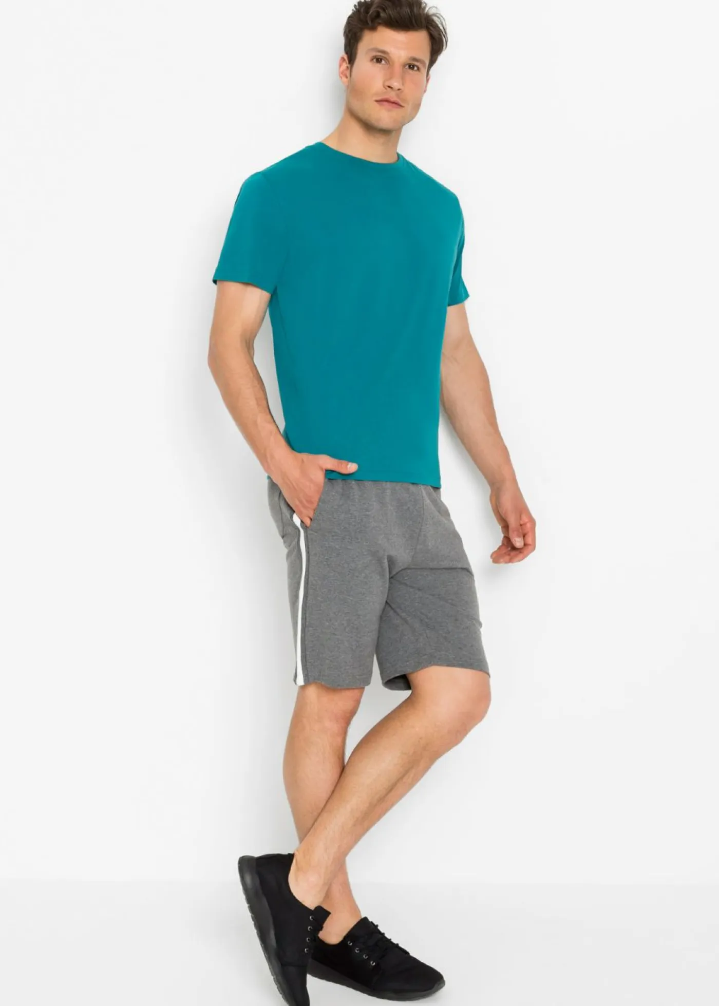 bonprix bonprix Básicos En Rebajas|Camisetas Y Polos>Camiseta (3 unidades) Turquesa cobalto + rojo rododendro + antracita jaspeado