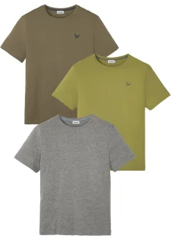 bonprix bonprix Básicos En Rebajas|Camisetas Y Polos>Camiseta (3 unidades) Verde oliva oscuro + gris jaspeado + verde oliva dorado