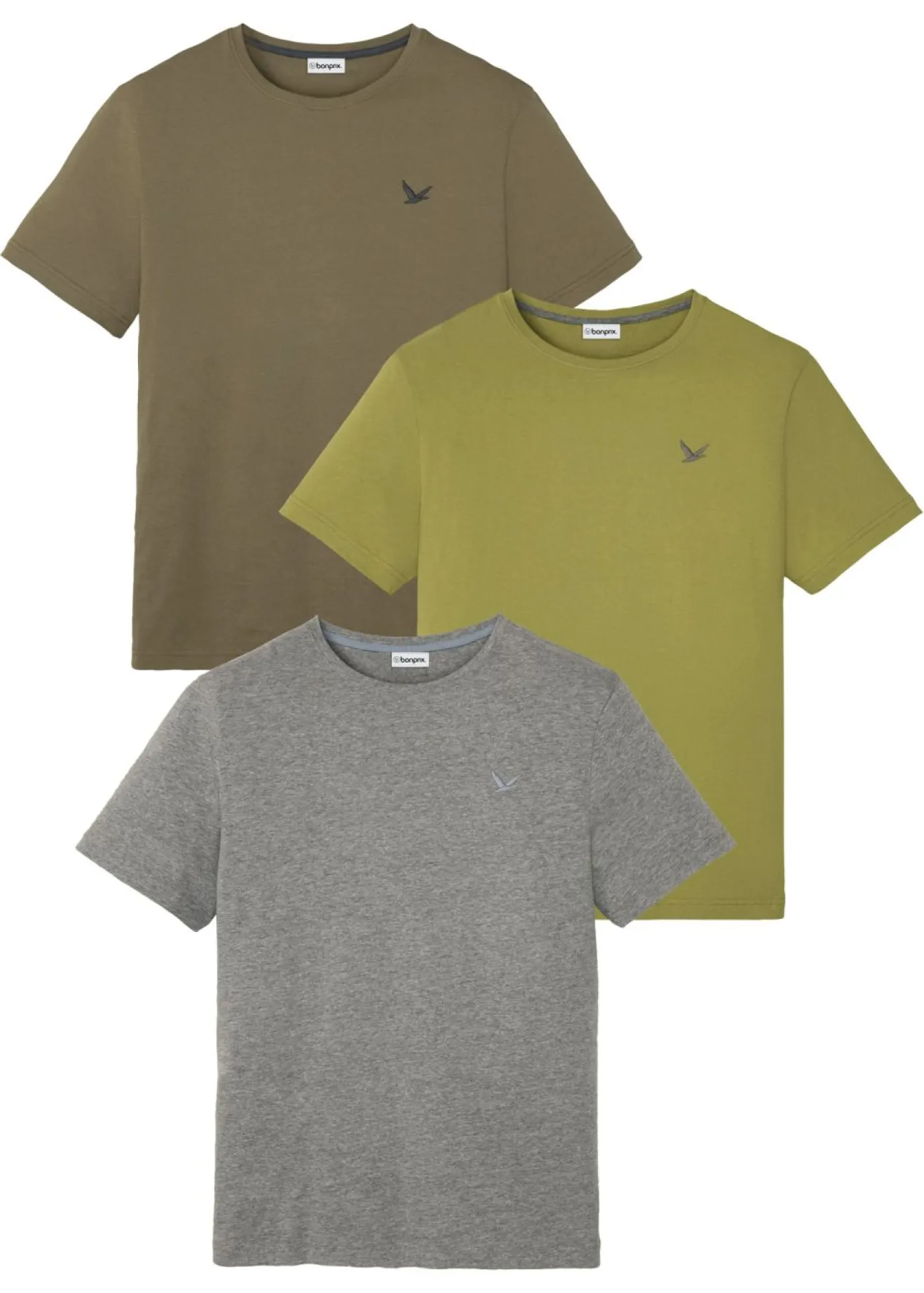 bonprix bonprix Básicos En Rebajas|Camisetas Y Polos>Camiseta (3 unidades) Verde oliva oscuro + gris jaspeado + verde oliva dorado