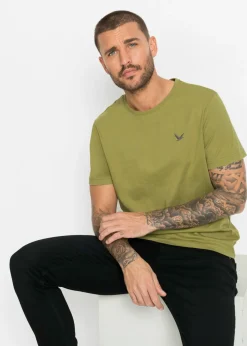 bonprix bonprix Básicos En Rebajas|Camisetas Y Polos>Camiseta (3 unidades) Verde oliva oscuro + gris jaspeado + verde oliva dorado