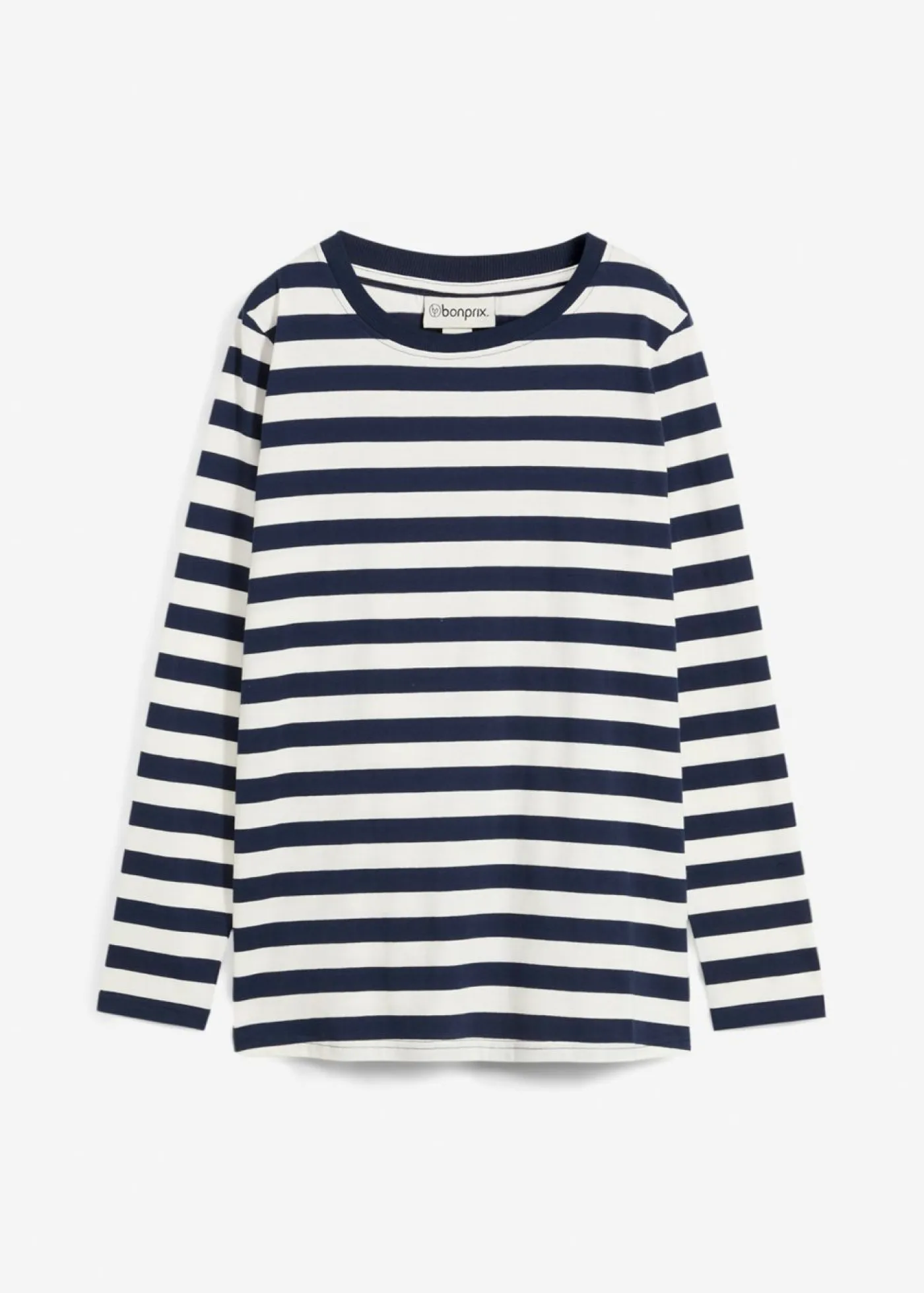 bonprix bonprix Básicos|Camisetas>Camiseta a rayas de algodón orgánico puro azul marino/blanco lana con rayas