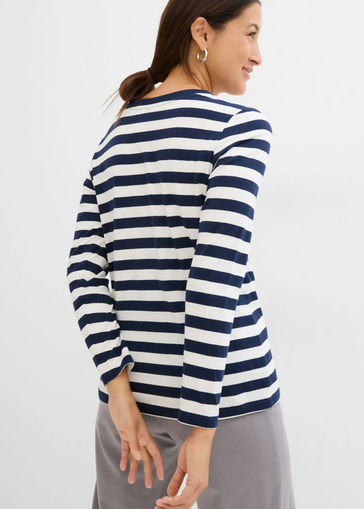 bonprix bonprix Básicos|Camisetas>Camiseta a rayas de algodón orgánico puro azul marino/blanco lana con rayas