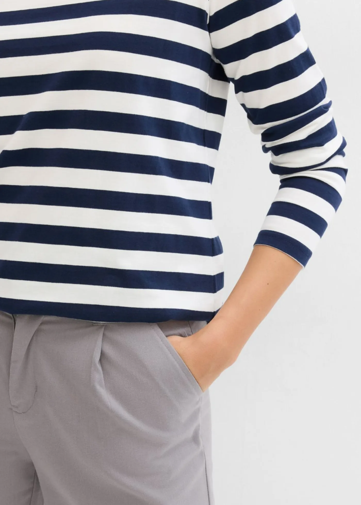 bonprix bonprix Básicos|Camisetas>Camiseta a rayas de algodón orgánico puro azul marino/blanco lana con rayas