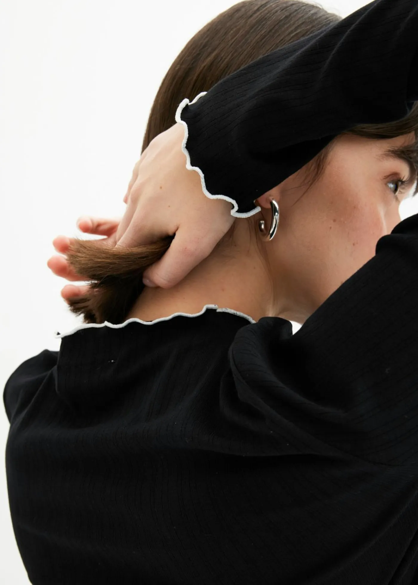 bonprix bonprix Camisetas>Camiseta acanalada de manga larga Negro-blanco lana