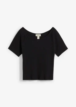 bonprix bonprix Camisetas>Camiseta ajustada de algodón orgánico puro Negro