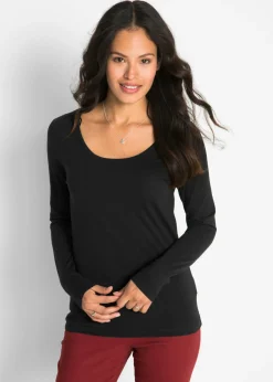 bonprix bonprix Básicos|Camisetas>Camiseta ajustada de manga larga Negro
