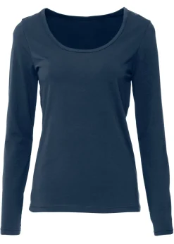 bonprix bonprix Básicos|Camisetas>Camiseta ajustada de manga larga Azul marino