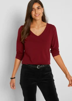 bonprix bonprix Básicos|Camisetas>Camiseta ajustada de manga larga (2 unidades) rubí / gris claro moteado